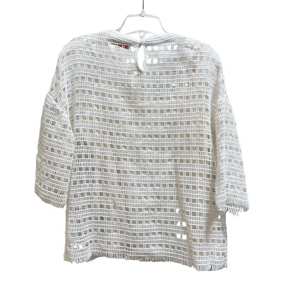 Tory Burch Ivory Open Knit Crochet Lace Short Sleeve Top Size Medium - Picture 6 of 14